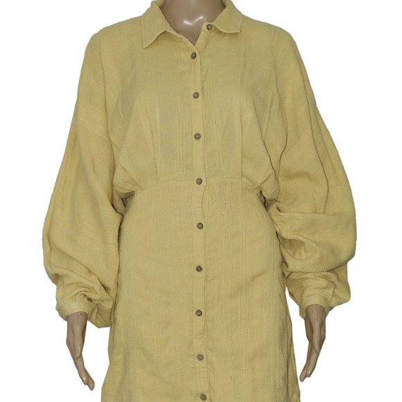 Free People Moni Mini Dress Buttondown Textured Yellow M - Picture 4 of 7